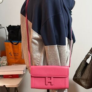 Pink Leather  H Crossbody Bag with Top Flap
